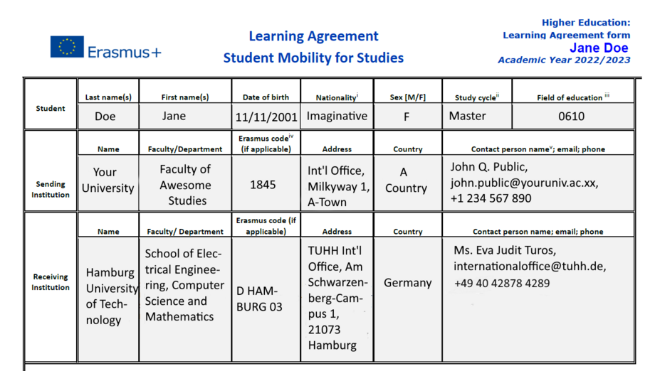 Sample Learning Agreement