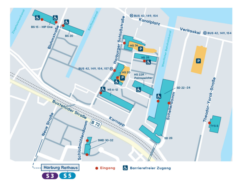 Campusplan vom TUHH-Standort am Binnenhafen