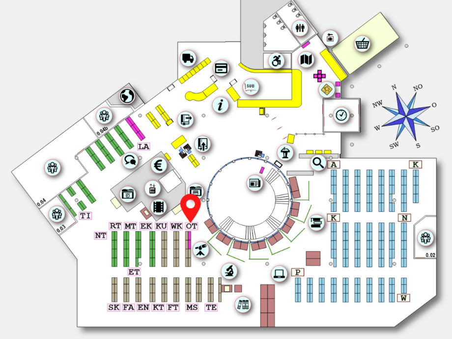 TUB Lageplan mit Standortmerkmal für Bücher des Lebensphasen-Parcours
