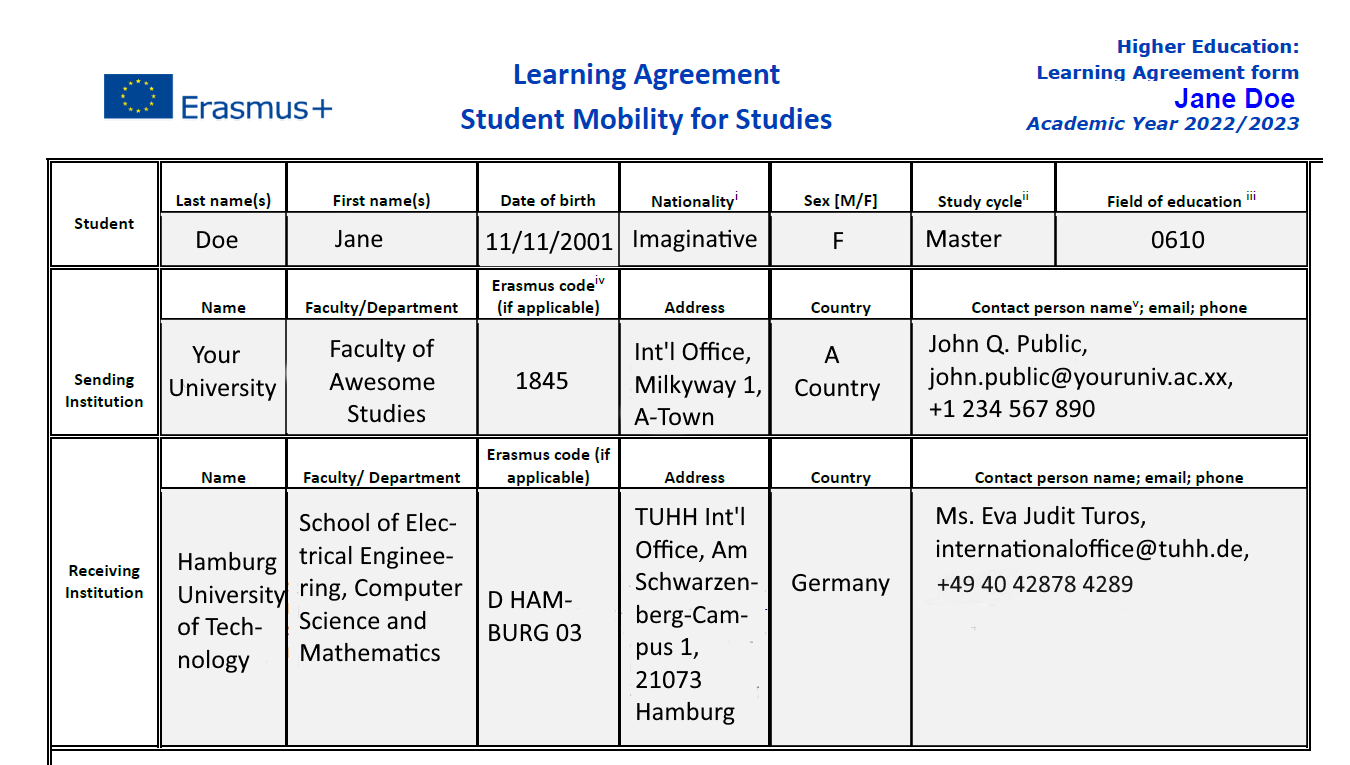 Sample Learning Agreement